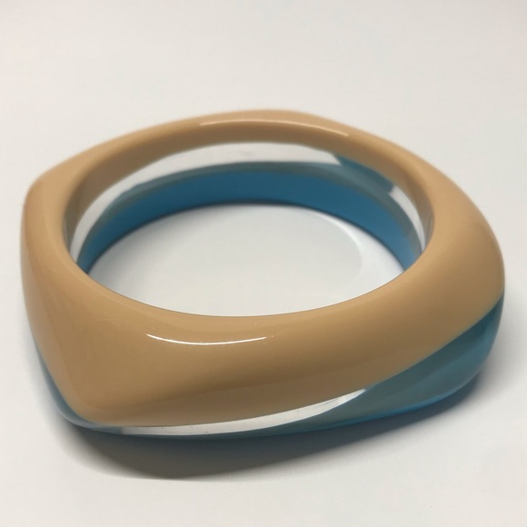 Chunky Asymmetrical Funky Shaped 3 tone Bangle Bracelet Color block Resin - Picture 4 of 5